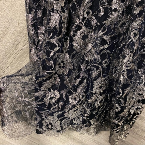 Pamela Dennis NYC | Vintage Lace Silk Dress Silver And Black Size 8 - Picture 9 of 11